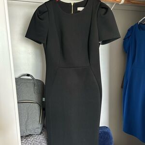 Calvin Klein Black Sheath Dress Puff Sleeve Crew Neck